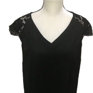 City Streets Blouse Crochet Cap Short Sleeves Sleeves V-Neck Black Size 1X